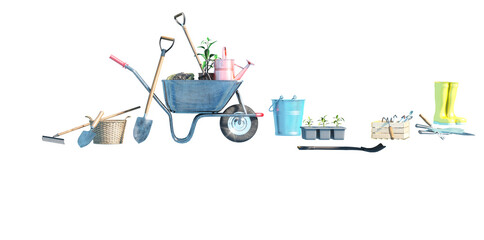 gardening tools and props at sunny day 3d render 