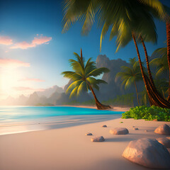 beach with palm trees - tropical landscape - beach - Generative AI