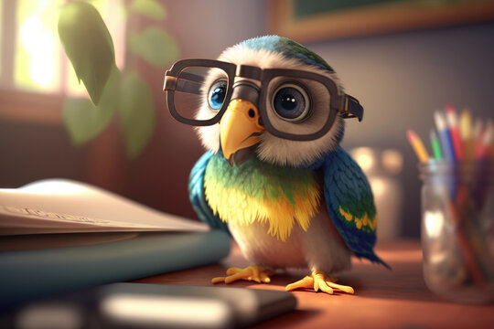 Generative AI image of parrot in eyeglasses