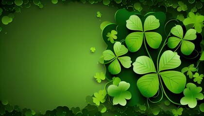 Green and decorative clovers background on St. Patrick's Day, 17 March holiday celebration, generative AI