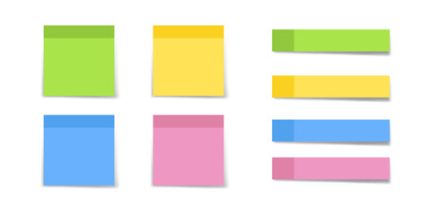 Sticky note set in realism with shadow. Vector illustration isolated