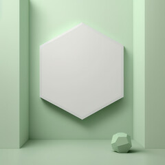 Wall poster mockup pale green octagon with curved sides made of limestone AI generation.