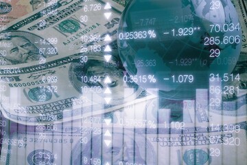 United State of America flag and money banknotes