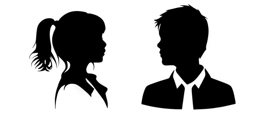 Silhouette of a male and female couple on white background. Ai generated