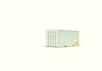Sea container for cargo transportation. 3d render on the topic of cargo transportation, sea transportation. Beige background, minimal style.