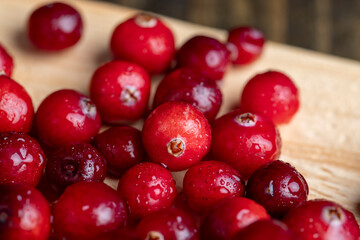 fresh ripe cranberries with drops of pure water
