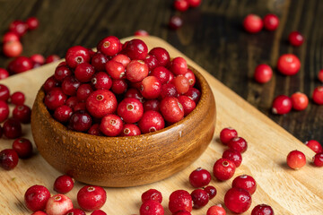 fresh ripe cranberries with drops of pure water