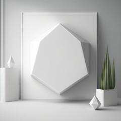Wall poster mockup diamond-shaped object with four sides. AI generation.