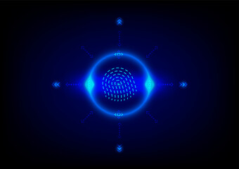 Cyber security and cyber crime concept. Electronic fingerprint on futuristic technology abstract background. Digital protection.
