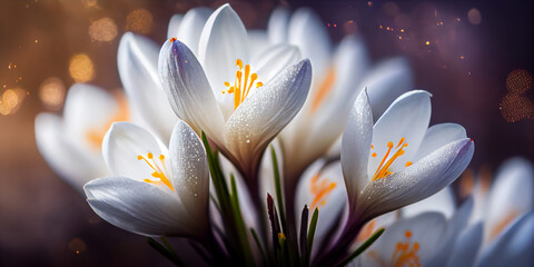 Obraz na płótnie Canvas Crocus Bud flower blooming in the beginning of spring. AI Generated
