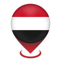 Map pointer with contry Yemen. Yemen flag. Vector illustration.