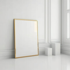Wall poster mockup white walls and gold mirrors AI generation.