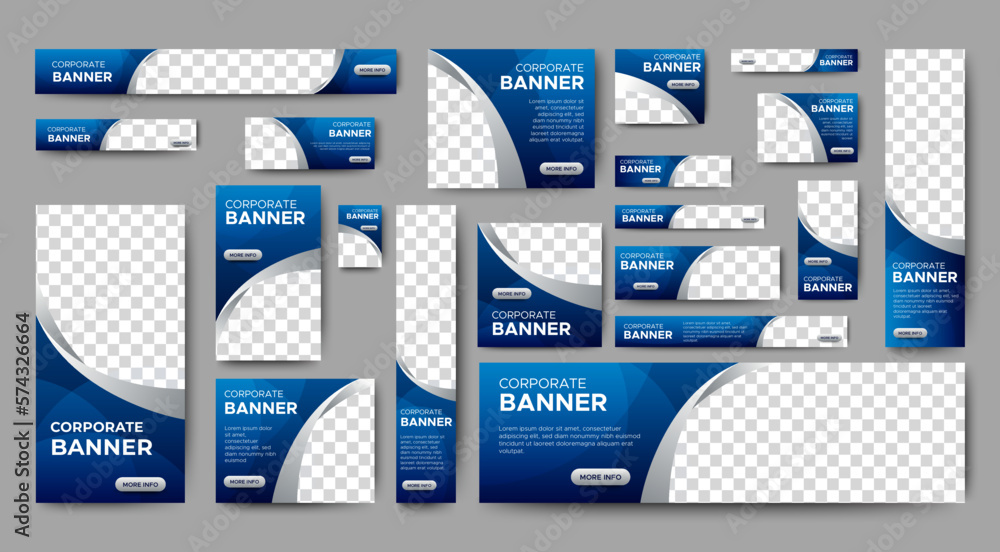 Poster abstract banner design web template set, horizontal header web banner. modern gradient blue cover he
