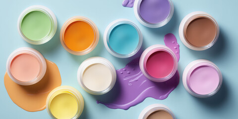 Generative AI illustration of colorful jars with paints