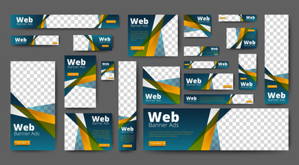 Web advertising banner template design. Modern web layout set with standard size. vector