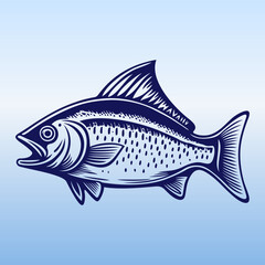 Side view of Marine fish. Vector illustration. Design template.