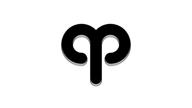 Black Aries zodiac sign icon isolated on white background. Astrological horoscope collection. 4K Video motion graphic animation