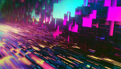 motion glitch interlaced multicolored Distorted textured, futuristic glitch color noise blue pixel artifacts effect for digital composition