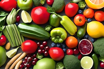 Fototapeta na wymiar Fresh color fruits and vegetables. Generative AI
