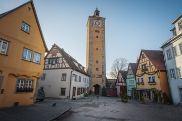 Fototapeta na wymiar Burgturm (Castle Tower) and Stadttor gate - Rothenburg ob der Tauber, Bavaria, Germany