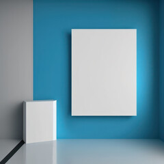 Fototapeta premium Wall poster mockup cerulean night and obsidian blocks AI generation.