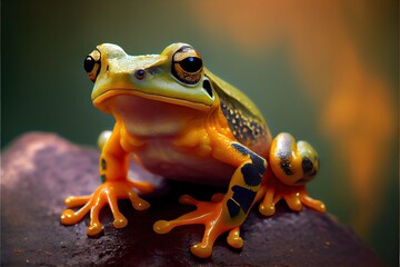 Frog, green reptile animal, wildlife closed up (Ai generated)