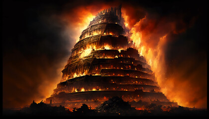 Babel tower, Genesis account in the Bible, Iraq. Generative AI. - obrazy, fototapety, plakaty