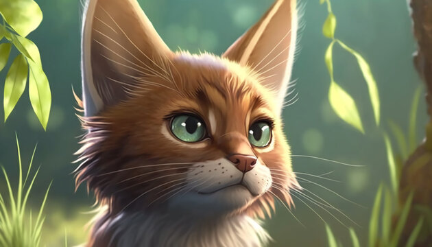 Somali cat or fox cat illustration. Generative AI.