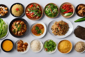 set of thai food on white background. Generative AI