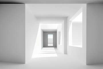 White minimalist architectural space. AI technology generated image