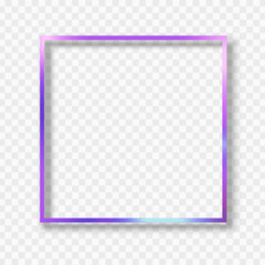 Vector retro neon shinning frame with shadow on transparent background.