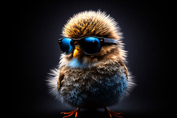 fluffy chick with sunglasses - obrazy, fototapety, plakaty