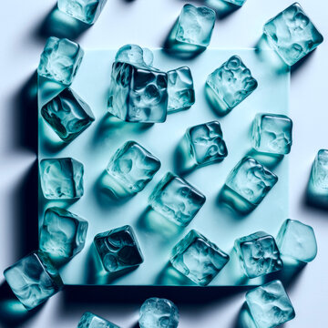 AI generated picture of ice cubes scattered on table