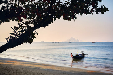 Longtail boats at Sunrise on Koh Phi Phi island