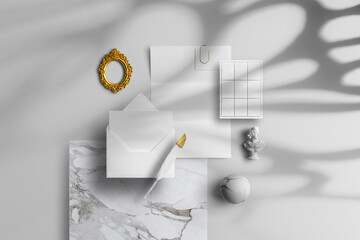 Branding stationery clean mockup template, with beautiful shadows, real photo, letterhead,...