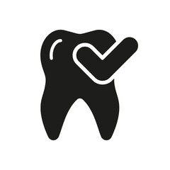 Healthy Teeth Silhouette Icon. Tooth with Checkmark Glyph Pictogram. Checked Oral Health. Tooth Protection and Hygiene. Dental Treatment Solid Sign. Dentistry Symbol. Isolated Vector Illustration