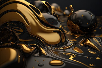 Generative AI illustration of black and golden fluid
