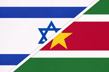 Israel and Suriname, symbol of country. Israeli vs Surinamese national flags.