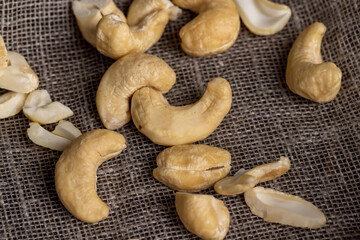 scattered pile of cashew nuts