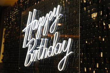inscription Happy Birthday is made of LED 