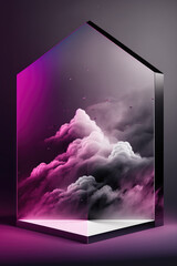 magenta fog and an obsidian sky background for cosmetic products, mock up pedestal. AI generation.