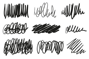Fototapeta premium Hand drawn sketchy elements on white. Abstract backgrounds with array of lines. Stroke chaotic patterns. Black and white illustration