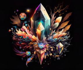 Prismatic crystals vector on black background