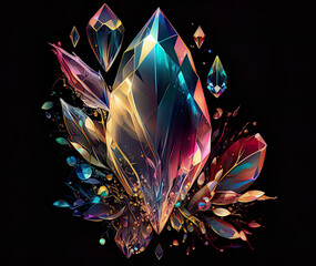 Prismatic crystals vector on black background