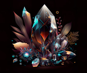 Prismatic crystals vector on black background