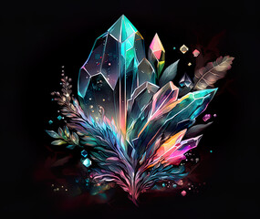 Prismatic crystals vector on black background