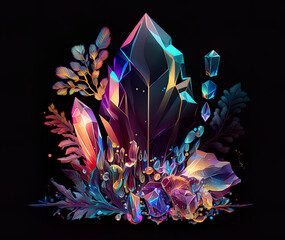 Prismatic crystals vector on black background