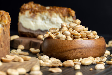 Cheesecake made of soft fresh cheese and peanuts