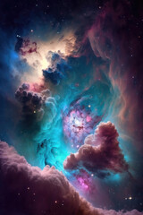 Fototapeta na wymiar Generative AI illustration of majestic cosmos with bright clouds of smoke