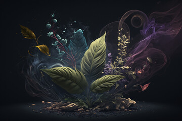 smoke art inspired by nature, using creative design elements such as leaves or flowers to create a sense of organic beauty. Generative AI